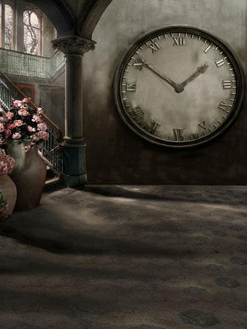人形アイテム 人形用撮影背景の布 古い時計 y2423