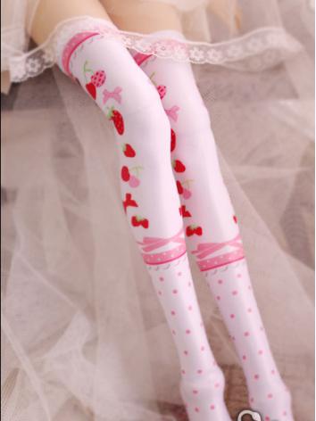 ドール靴下 SDサイズ人形通用 ニ―ソックス　苺　ピンク色