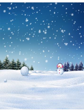 人形アイテム 人形用撮影背景の幕　y5062　クリスマス　雪玉と雪だるま