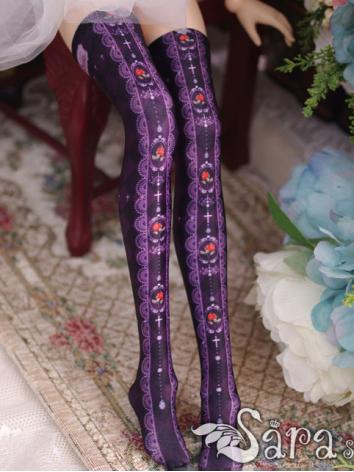 ドール靴下 SD/DDサイズ人形通用 バラと十字 紫色...