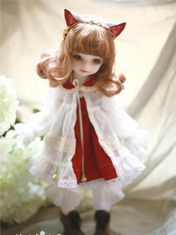 球体関節人形用ワンピース MSD/DSDサイズ人形用 赤*白色 茶猫
