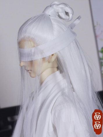 中華風定型ウィッグ ホワイト 小顔SDサイズ人形用 富士額 BJDドール用　Dollwig