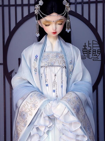 ドール用服 中華風　時代服 ブルー 刺繍 女の子用 SD16/SD/MSDサイズ BJD