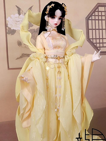 ドール用服 中華風　時代服 黄色 刺繍 女の子用 SD16/SD/MSDサイズ BJD