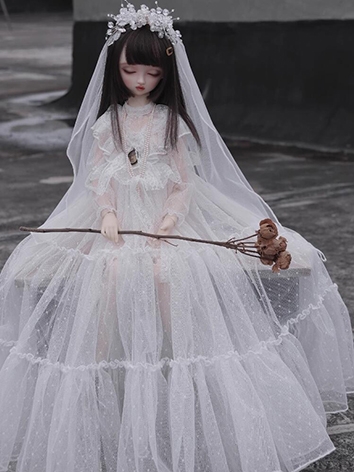 ドール用衣装 ドレス ホワイト/ブラック 女の子用 SDサイズ人形用 BJD