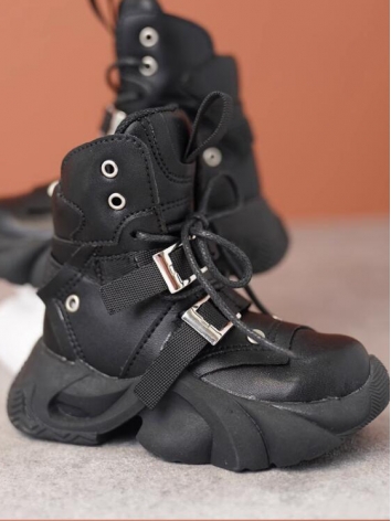 ドール用お靴 スニーカー 運動ブーツ ブラック/ホワイト ID75サイズ人形用 球体関節人形 BJD