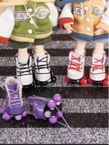 オビツ用お靴 ドール 人形 ローラースケート靴 ホワイト/ピンク/ブラック 11cm OB11 1/12サイズ