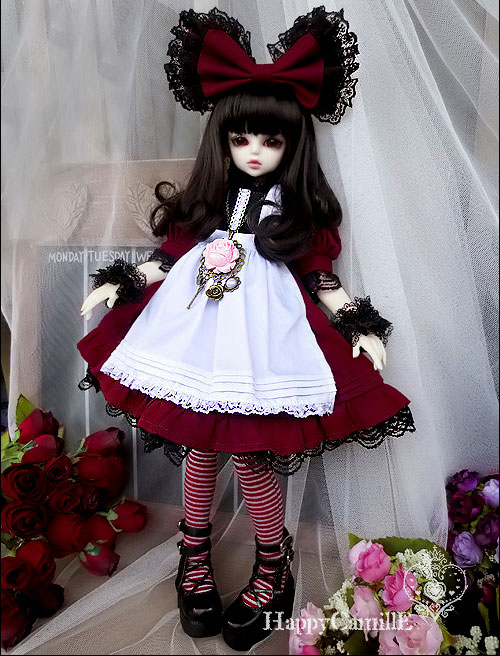MSDサイズ人形用ウィッグ　ロマン空気　パーマ　黒色