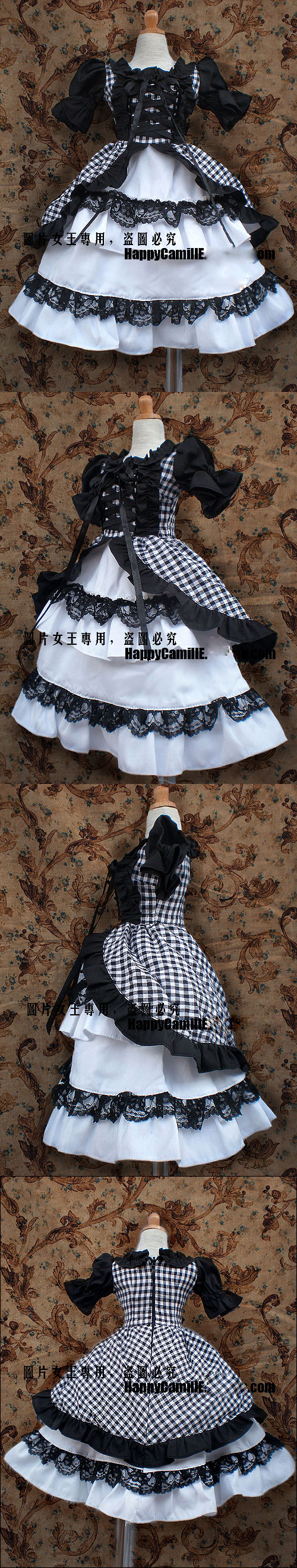 ドール服SD、MSD人形衣装　女　黒白格子