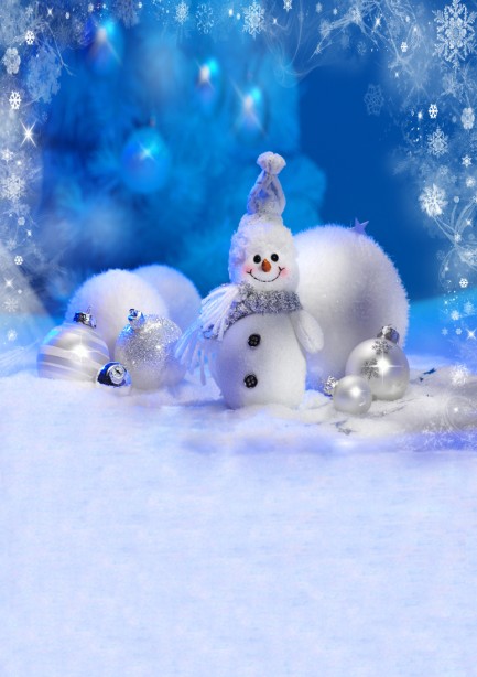 人形アイテム 人形用撮影背景の幕　y5918　クリスマス　雪だるま