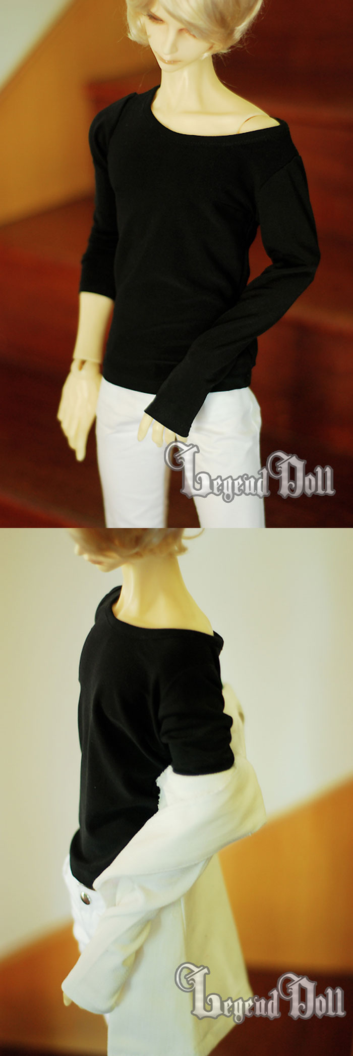 ドール服 70cm、SD、MSDサイズ人形衣装 A001 黒色　弾力シャツ 