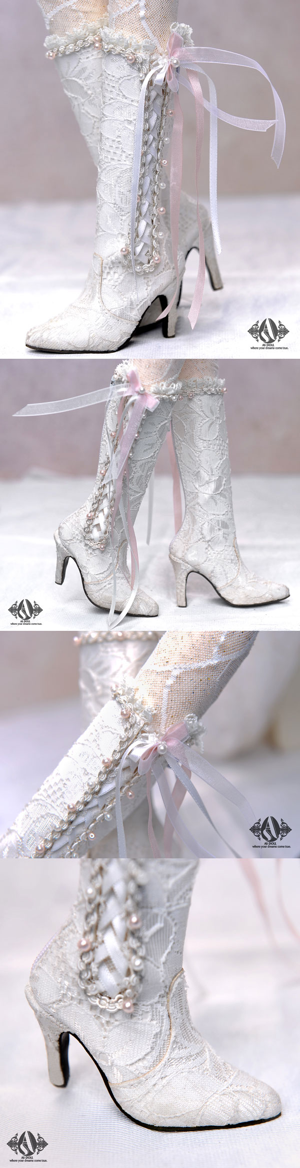 ドール靴 SDサイズ人形用 レーズゴシック靴「白」  SH314113