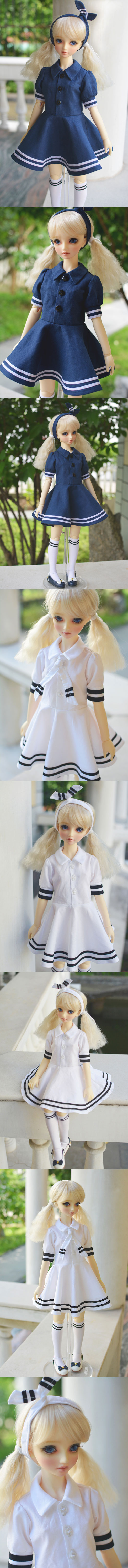ドール服 SD10/MSD/サイズ人形衣装 A115  ネイビー色/白色