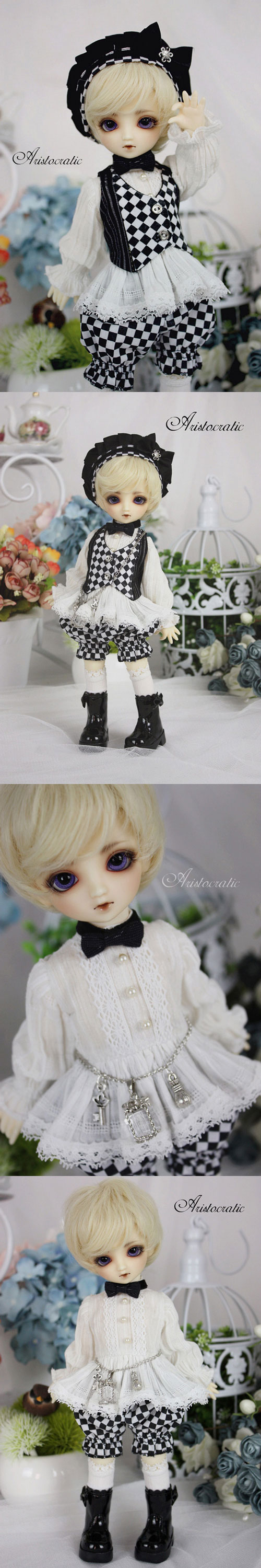 ドール衣装セット  幼SDサイズ人形用　　Hennessy　白色×黒色