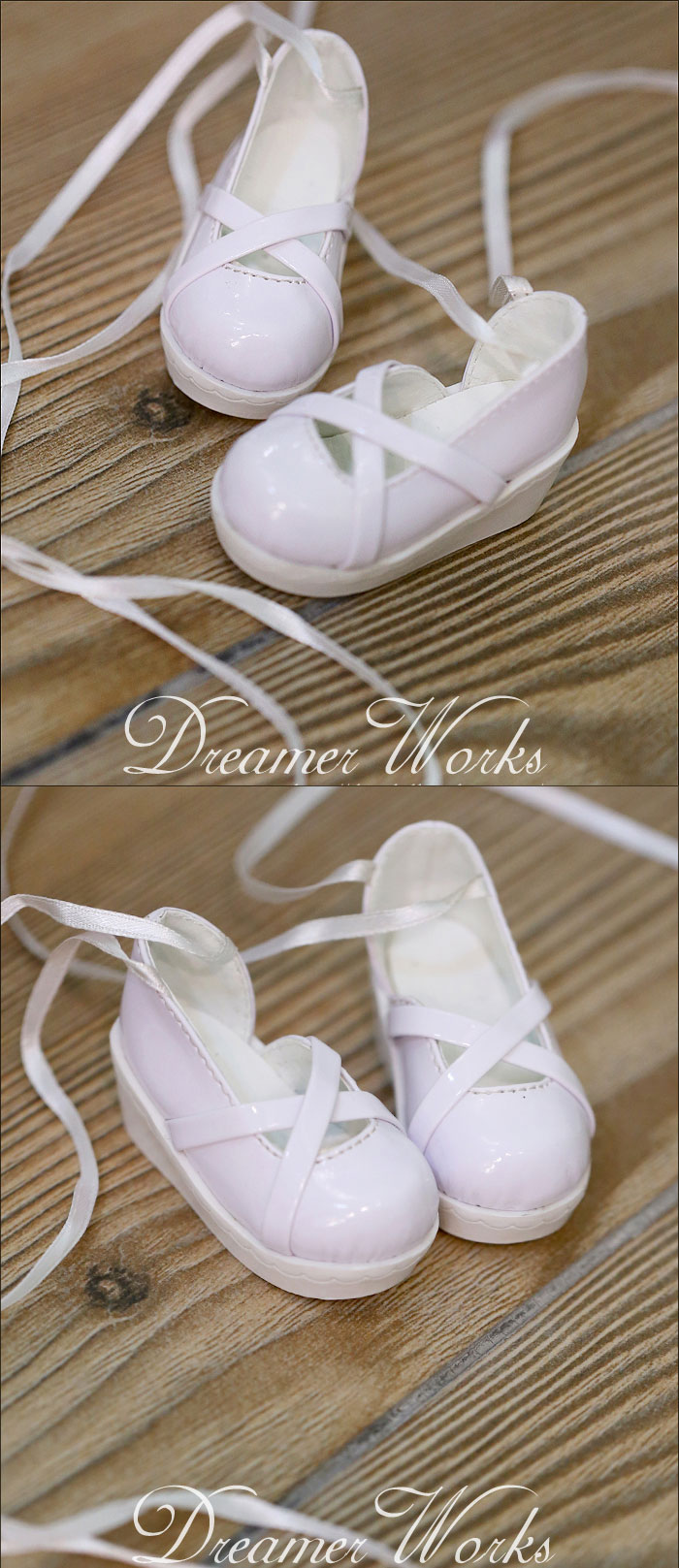ドール靴 BJD SD/MSDサイズ人形用　白色　レースリボン付き靴