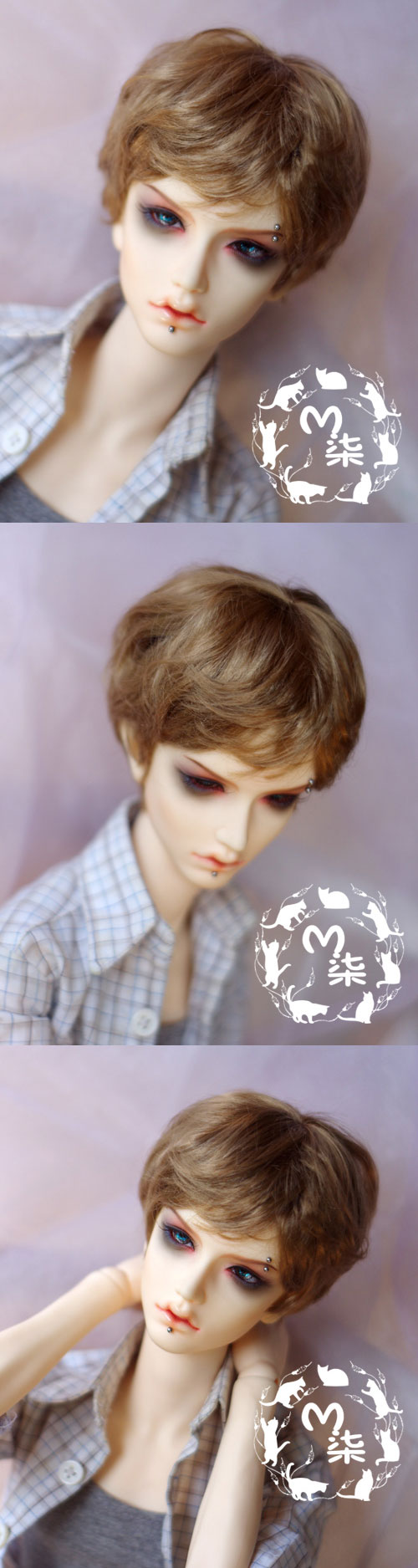 ドール用ウィッグ SD/MSD/YSDサイズ人形用ウィッグ　　ブラウン色　モヘア　男の子用パーマ