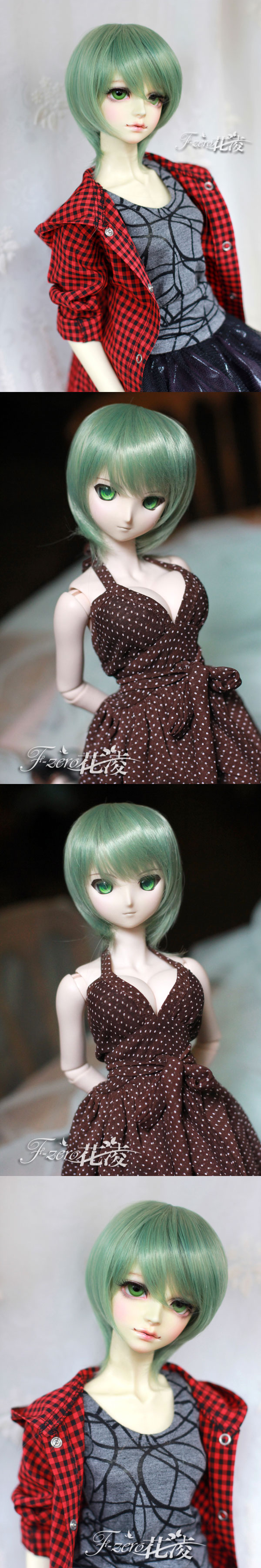 ドール用ウィッグ  SD/MSDサイズ人形用　　緑色　ショット髪