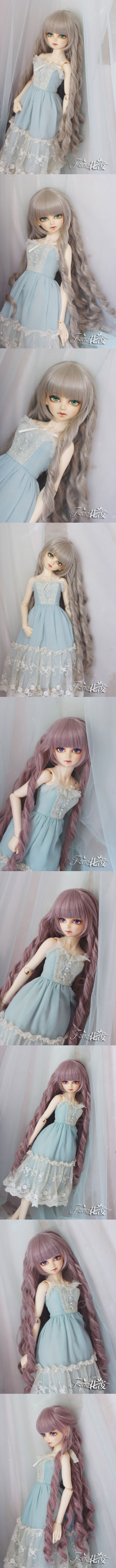 ドール用ウィッグ　SDサイズ人形用　灰色/紫色あり　長いパーマ