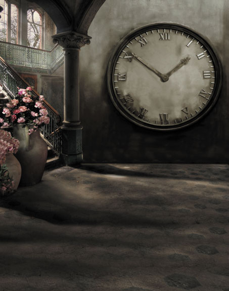 人形アイテム 人形用撮影背景の布 古い時計 y2423