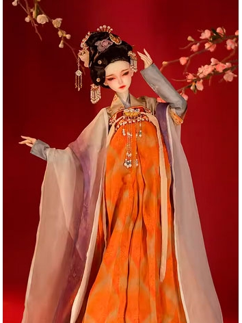 ドール用服  シルク漢服 オレンジ 女の子用 SD16/58-62cmサイズ人形用 BJD