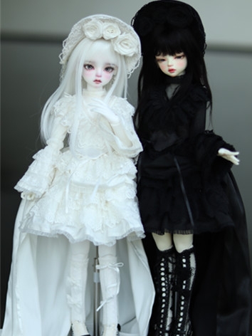BJDドール用 洋服セット 女の子用 ホワイト/ブラック MSD/SDサイズ人形用