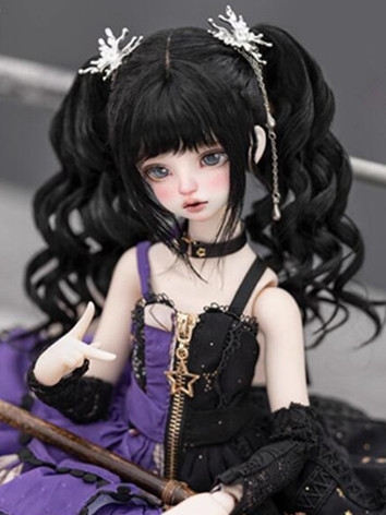 BJDドール用 ウィッグ モヘア カール ツインテール ブラック SDサイズ人形用 bjd