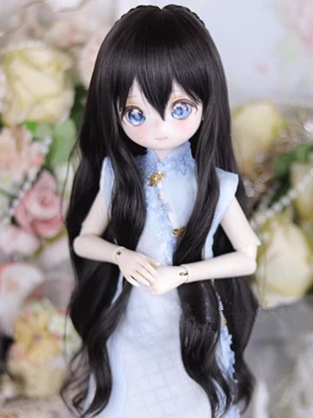 ドール用ウィッグ ロングカールウィッグ 前髪あり ブラック SDサイズ人形用 柔らかい糸 BJD DOLL