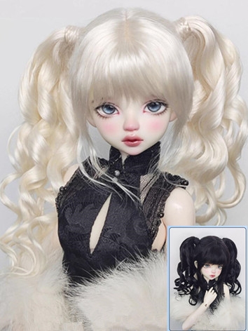 ドール用ウィッグ モヘア ツインテール JY14 ゴールド/ブラック 7-8inch MSDサイズ人形用 BJD DOLL