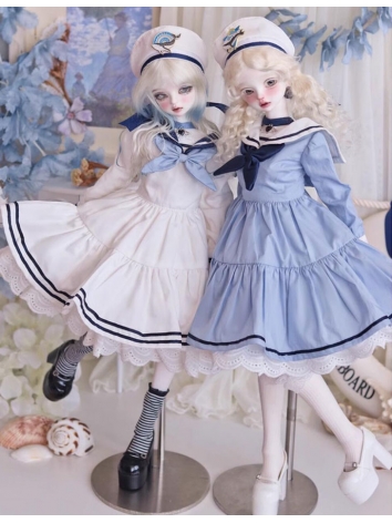 ドール用服セーラー服セット ワンピース ブルー/ホワイト MSD/SDサイズ人形用 BJD