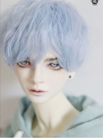 BJD ドール用 高温糸 ブルー パーマ ショート髪 SDサイズ人形用