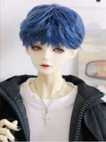 BJD ドール用 高温糸 ブルー パーマ ショート髪 SD/小顔SD/MSD/YOSDサイズ人形用